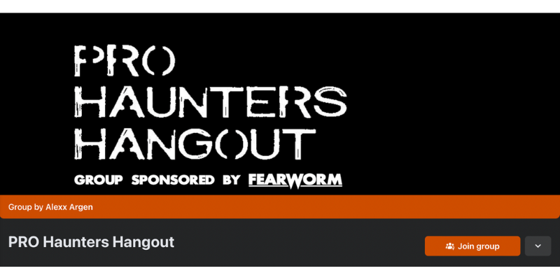 Screenshot of the "PRO Haunter's Hangout" Facebook cover image