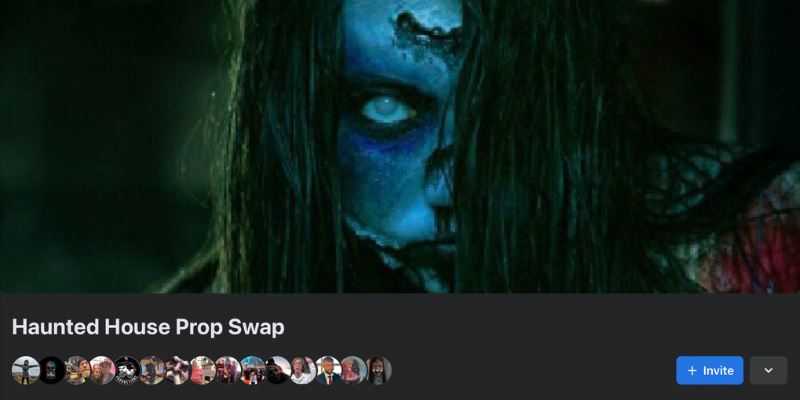 Screen shot of "Haunted House Prop Swap" Facebook group header.