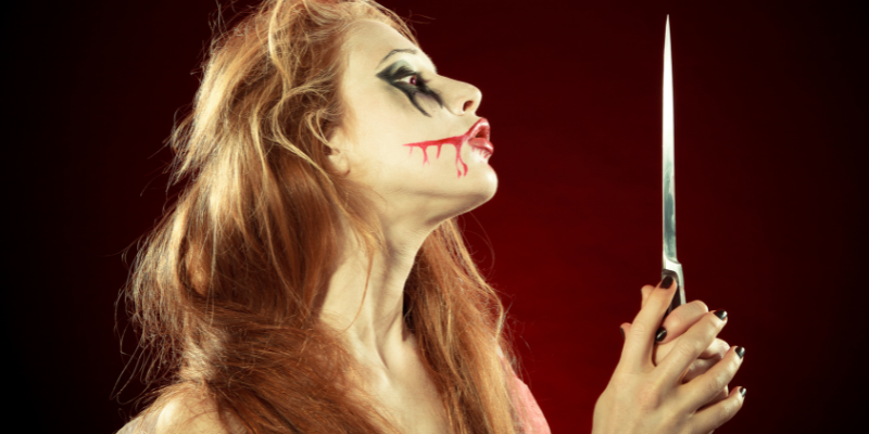 Women holding knife, seeking revenge