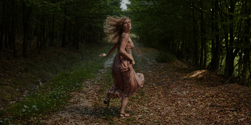 scared woman running away