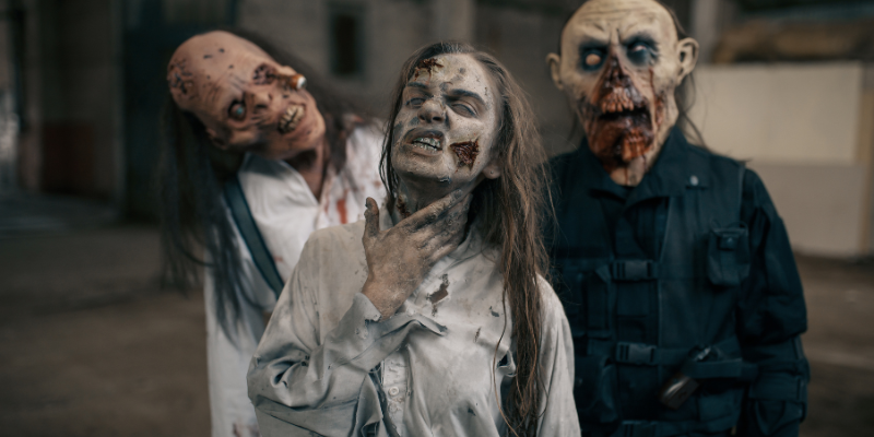 Three zombies in an abandoned factory, scary place