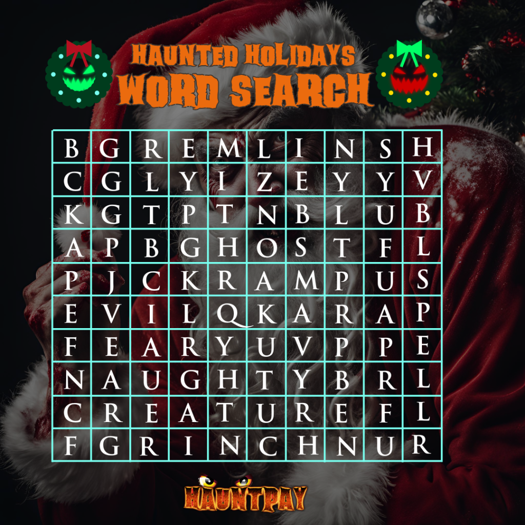 HauntPay's haunted holiday word search puzzle
