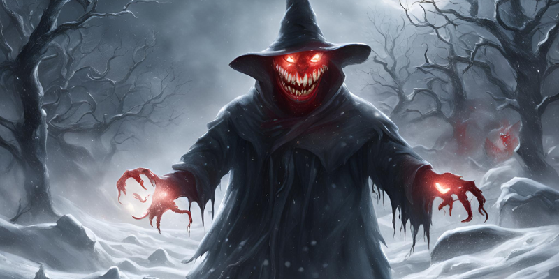 scary winter holiday scene with a demonic snowman attacking