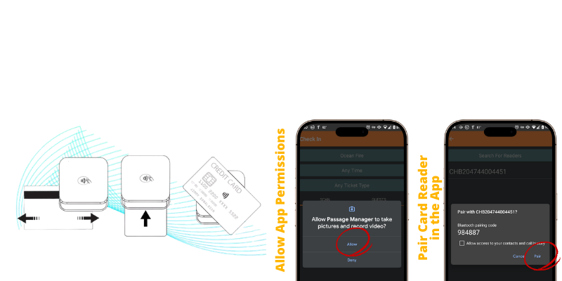 Mockup of Passage Manager app setting up Bluetooth connection step-by-step