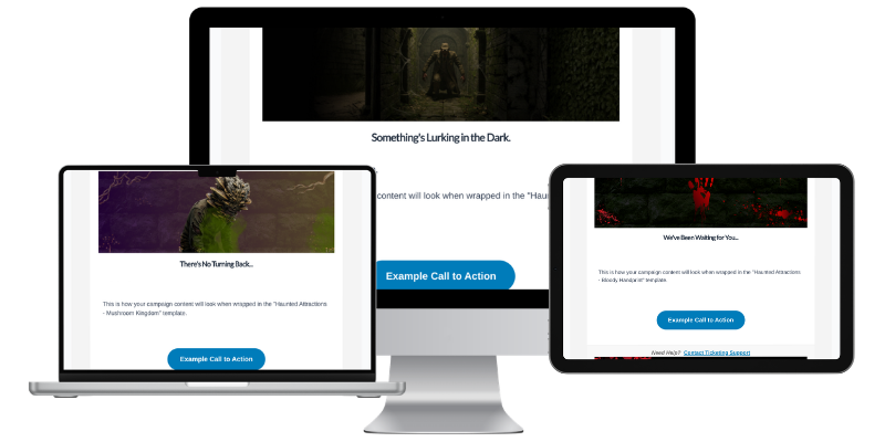 HauntPay Emai Templates Mocked up on three different devices