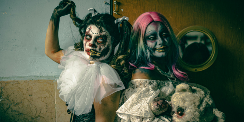 Creative Halloween makeup on two scare actors