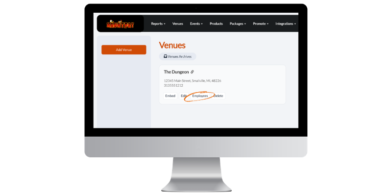 Mockup of HauntPay admin dashboard displaying venue settings