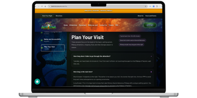 Lake Hickory Haunts FAQ Mockup