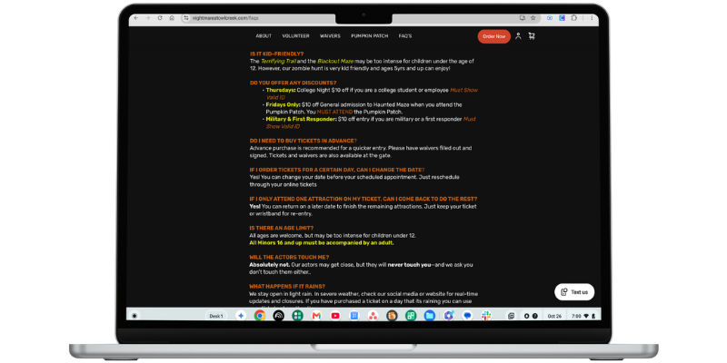 Nightmare at Owl Creek FAQ Mockup